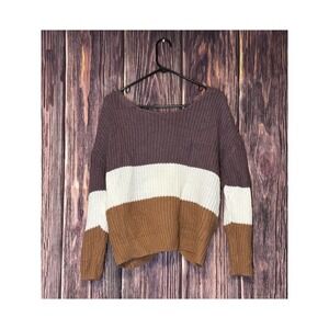 Full Circle Trails Sweater Womens XL Color Block Twist Front Open Back Kni